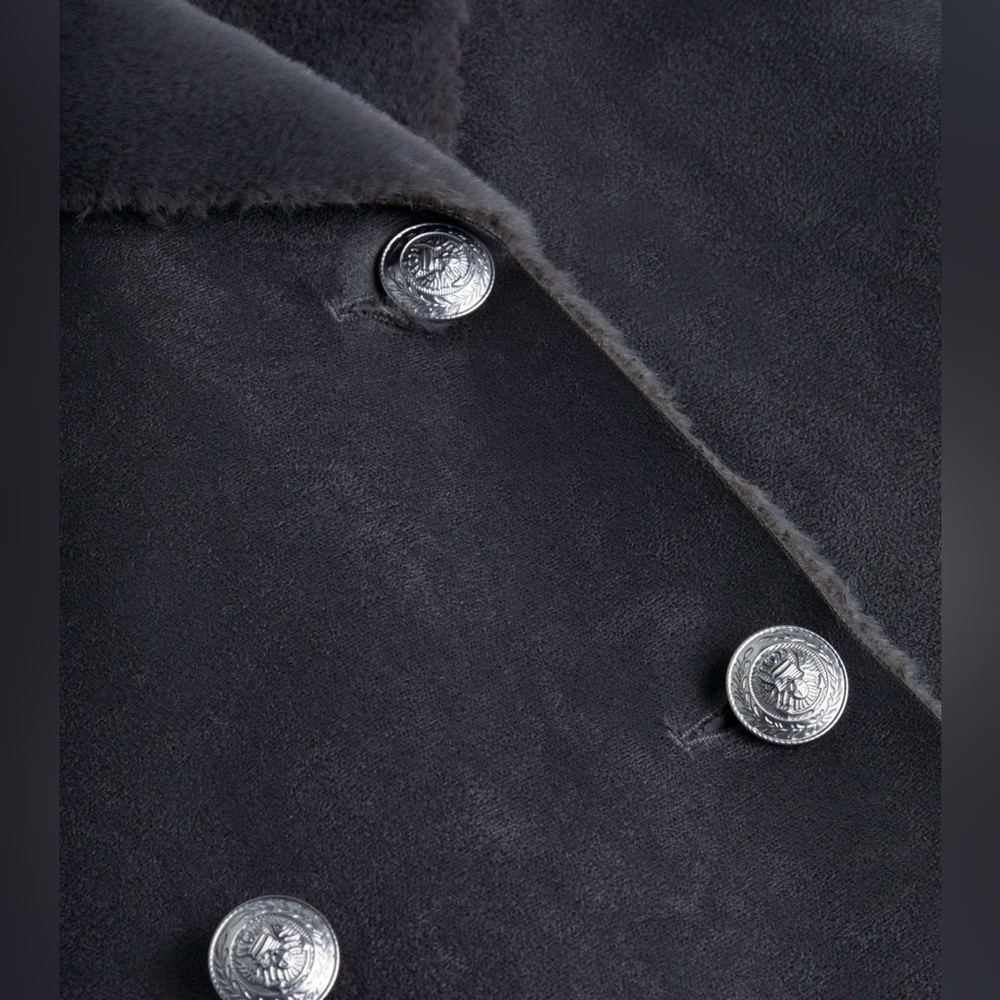 L'AGENCE Citron Maxi Coat - Vegan Shearling - Dark Grey - NWT - Picture 6 of 10